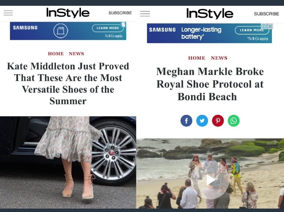 Exhibit 29:  #ShoeGate Wedges worn with style by both the Duchesses. Kate's are "versatile" and thoroughly approved of. Meghan's are... gasp!... a breach of protocol... [As if a style magazine would be told what the protocol is - the Queen gave them a call? Yeah, right.]