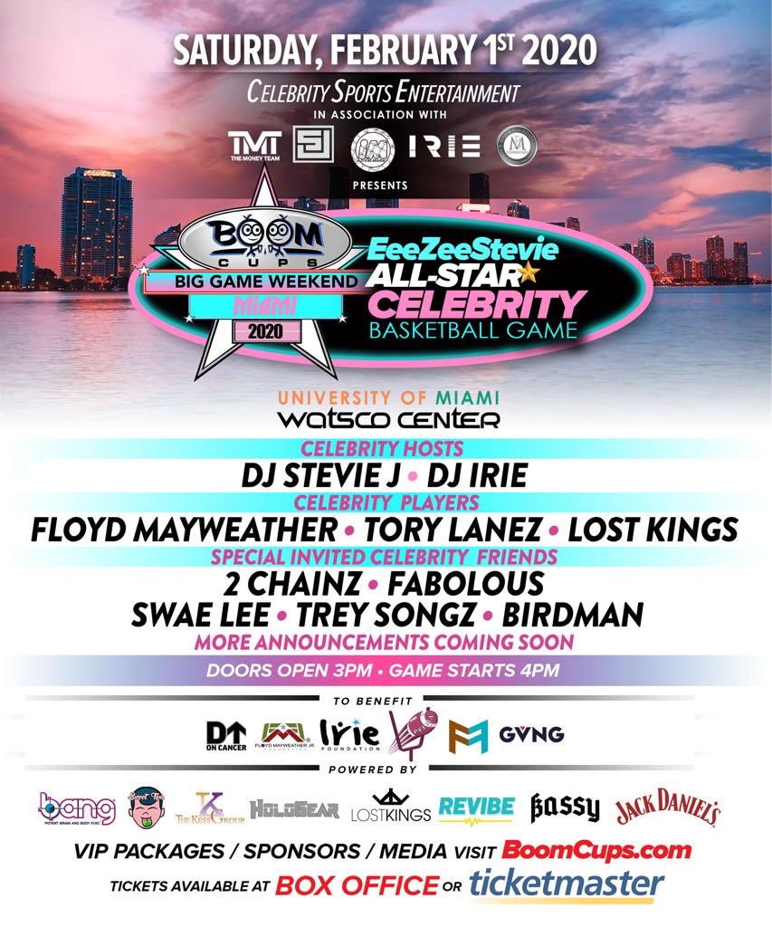 BoomCups's tweet photo. #SuperBowl Boom Cups Big Game Weekend EeeZeeStevie All-Star Celebrity Basketball Game @watscocenter University Of Miami with @FloydMayweather https://t.co/iB9Ak7F85M