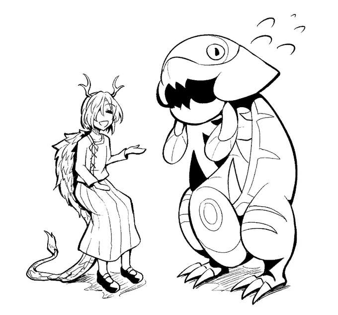 やちえに勧誘されるウオノラゴンくん 