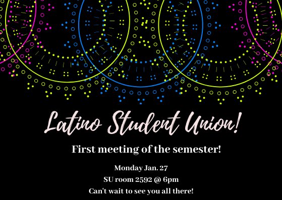 UT_LSU's tweet photo. Hola familia!! Our first meeting of the semester will be next week!! We’ve missed you over the break and can’t wait to see you all at the meeting! Feel free to bring some new friends as well 😁😁 https://t.co/ujCbBUplZa
