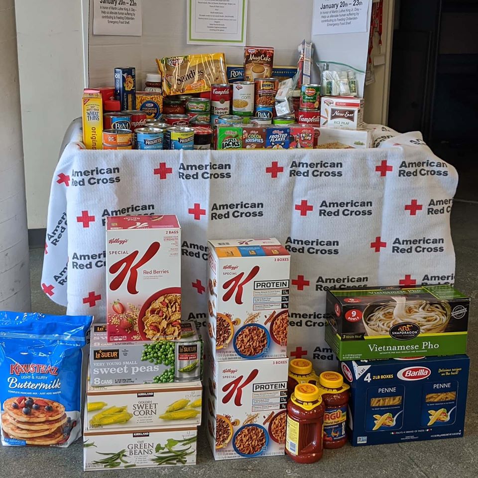 In Honor of Dr. Martin Luther King Jr. the American Red Cross staff and volunteers collected food items for local food pantries in NH and VT. #MLKDayofService  #martinlutherking #redcross #peoplehelpingpeople #RandomActsofKindness #foodpantry #foodcollection