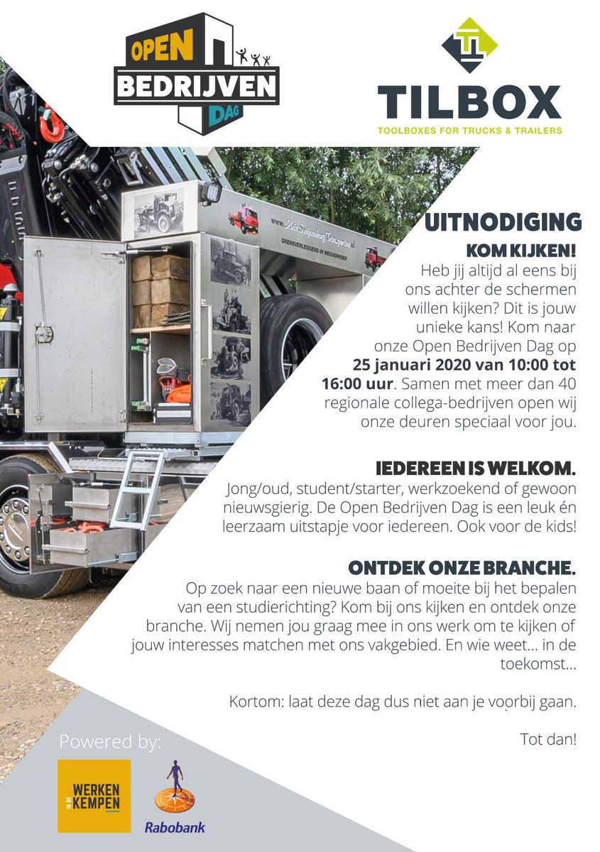 itsmydrive's tweet photo. TIP: a.s. zaterdag 25 januari vindt in #Valkenswaard een Open Bedrijven Dag plaats. Daarbij kan je ook achter de schermen kijken bij #Tilbox! Ik kreeg onlangs al een voorproefje en moet zeggen: het is de moeite waard... 🔧 https://t.co/pUBByTKey3