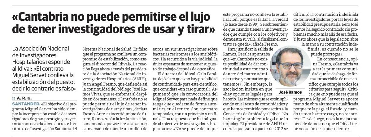 ANIH_1's tweet photo. #Cantabria NO puede permitirse el lujo de tener INVESTIGADOR@S DE USAR Y TIRAR 
El Instituto de INVESTIGACIÓN del Hospital Valdecilla IDIVAL tiene opciones legales para seguir contratando a @joseramosvivas como se ha hecho en el resto de CCAA. https://t.co/R2BpViCRve