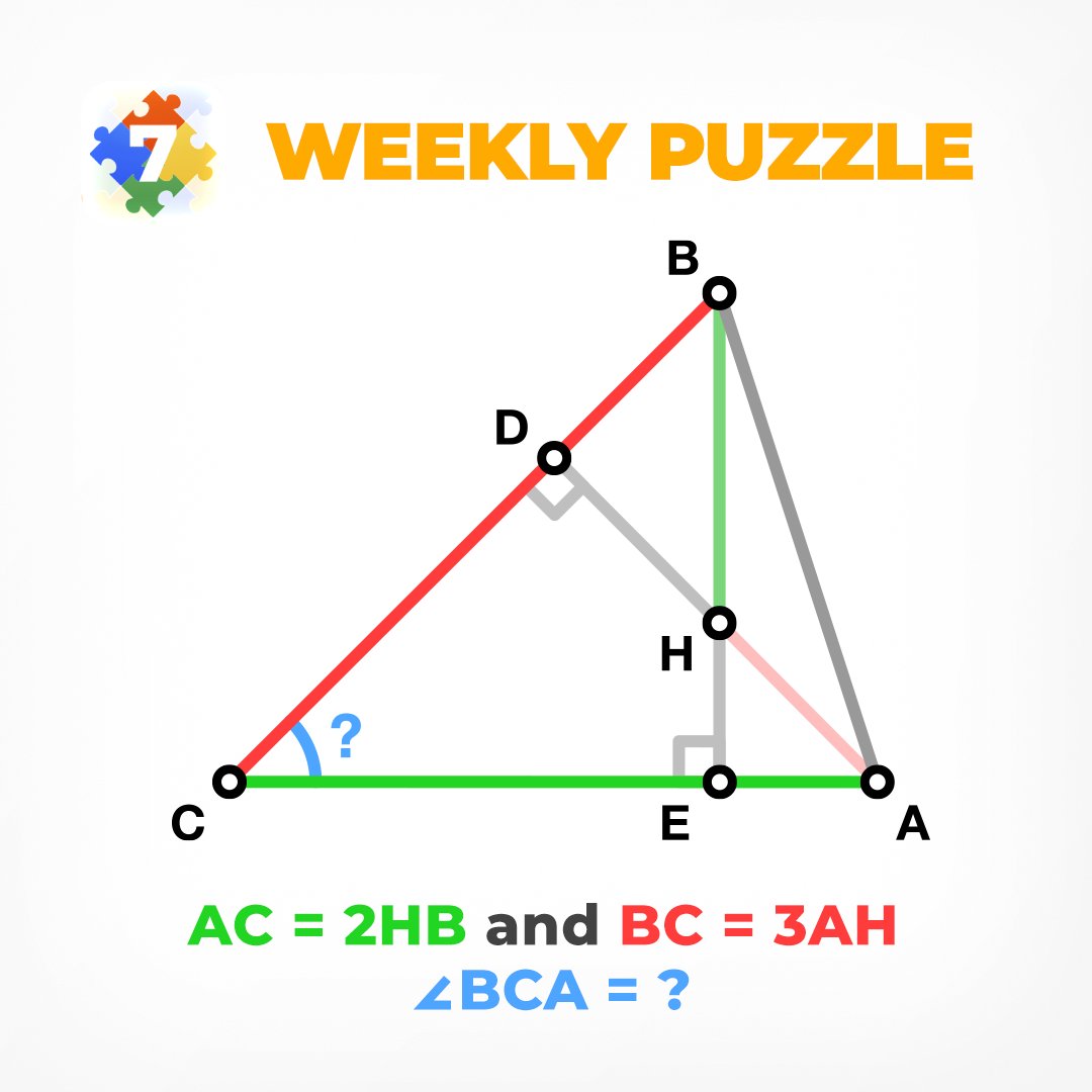 euclidea_app's tweet image. #euclidea_puzzle_26
🎓 Point H is the #orthocenter of #triangle CBA. Find the angle BCA, if AC = 2HB and BC = 3AH.
instagram.com/euclidea_app/

#euclidea #mtbos #geometry #mathchat #math #iteachmath #mathgames