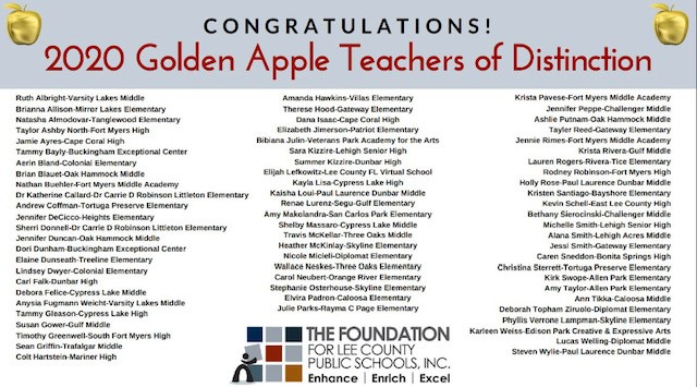 ColonialElem's tweet photo. Congratulations to @ColonialElem own Mrs. Bland and Ms. Dwyer on earning 2020 Golden Apple Teachers of Distinction! Way to go! #loveleeschools #leetweets #fldoe #goldenapple #teachersofdistinction #colonialelementary #eagles https://t.co/Im60Iv6yS9