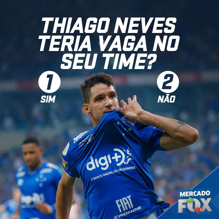 SportsCenterBR's tweet photo. Após acertar a rescisão com o @Cruzeiro, Thiago Neves está livre no #MercadoFOX! Gostaria dele no seu time? Responda com SIM ou NÃO! https://t.co/TTOpQ0Px21