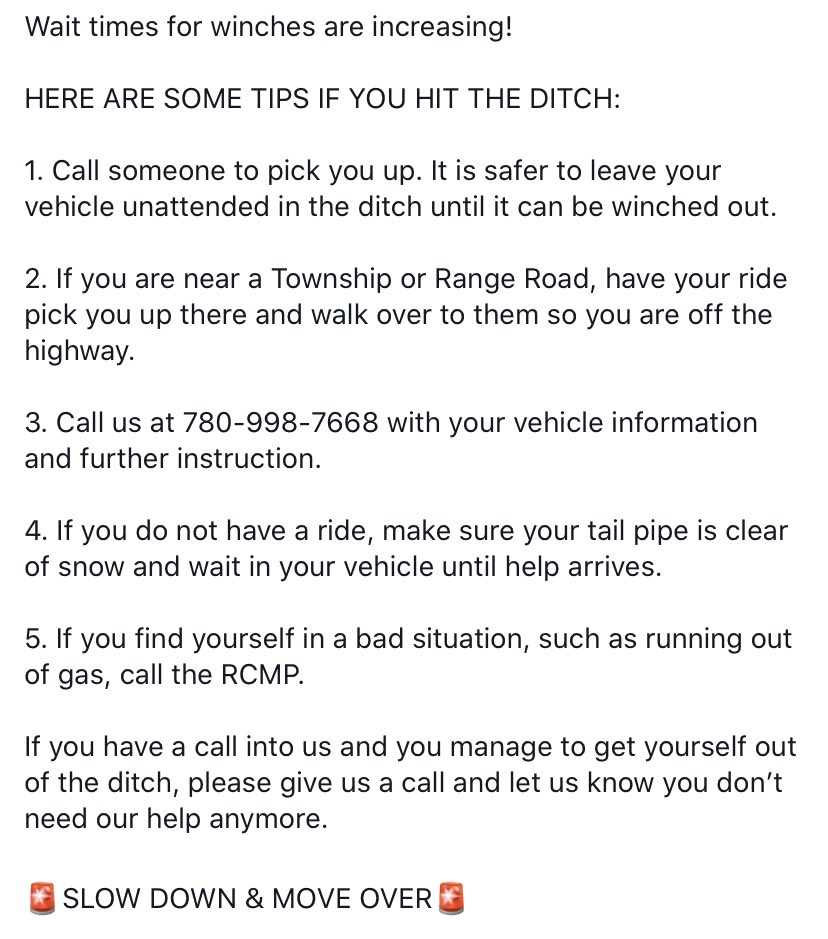 Our wait times are increasing for winches. Here are some tips if you hit the ditch... #abroads #fortsask #sturgeonCounty #strathconacounty #lamontcounty #Redwater #gibbons #bruderheim #thorhild