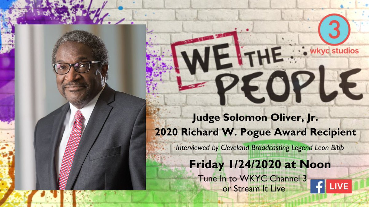 CleMetroBar's tweet photo. Tune in the watch Judge Solomon Oliver, Jr. interviewed by Cleveland broadcasting legend Leon Bibb. Tune in to @wkyc We The People or stream it on Friday, 1/24 at Noon. We are proud that Judge Oliver is the 2020 recipient of CMBF's Richard W. Pogue Award. https://t.co/jSyd2kZVUr
