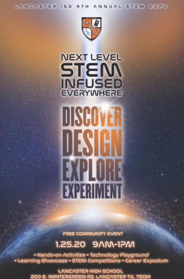 LISDInstruction's tweet photo. The countdown is on! The STEM Expo is only three days away and we would love to see everyone Saturday from 9am to 1pm at Lancaster High School as we take STEM to the #nextlevelstem #webocurriculum @lancasterisd https://t.co/EhMQrIsHFF