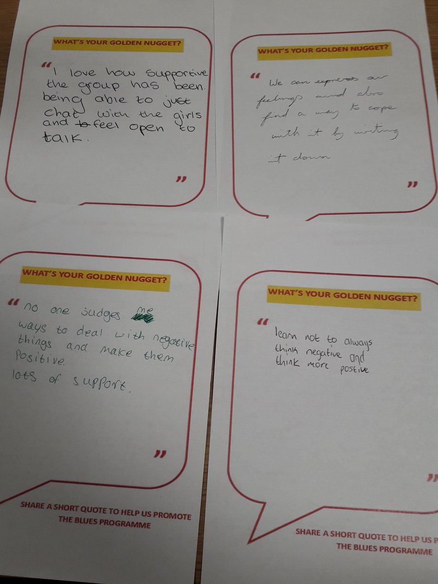 AFC_Wellbeing's tweet photo. Some lovely Golden Nuggets from Belfast Blues young people at @TrinityBelfast today. Well done on session 3 everyone! #bluesprogramme #bluesbelfast #werehalfwaythere #positivevibes
😊💙👍👏 https://t.co/XpGhRXXHha