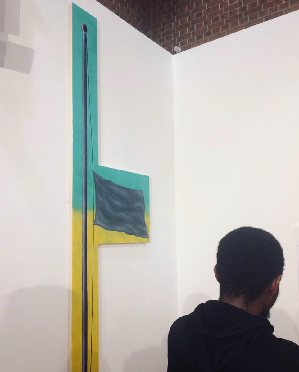 KirstyJKerr's tweet photo. ’Shikkha, Shanti, Progoti’ and ‘Grey flag flying at half-mast’, two new paintings by Phil Elbourne in his brilliant solo-show #CrumblingIsthmus, which opened last week! Go see it at @huskcoffee gallery before February 8th 👀
#ContemporaryPainting #HuskContinuum https://t.co/J3zLJ0nTV5