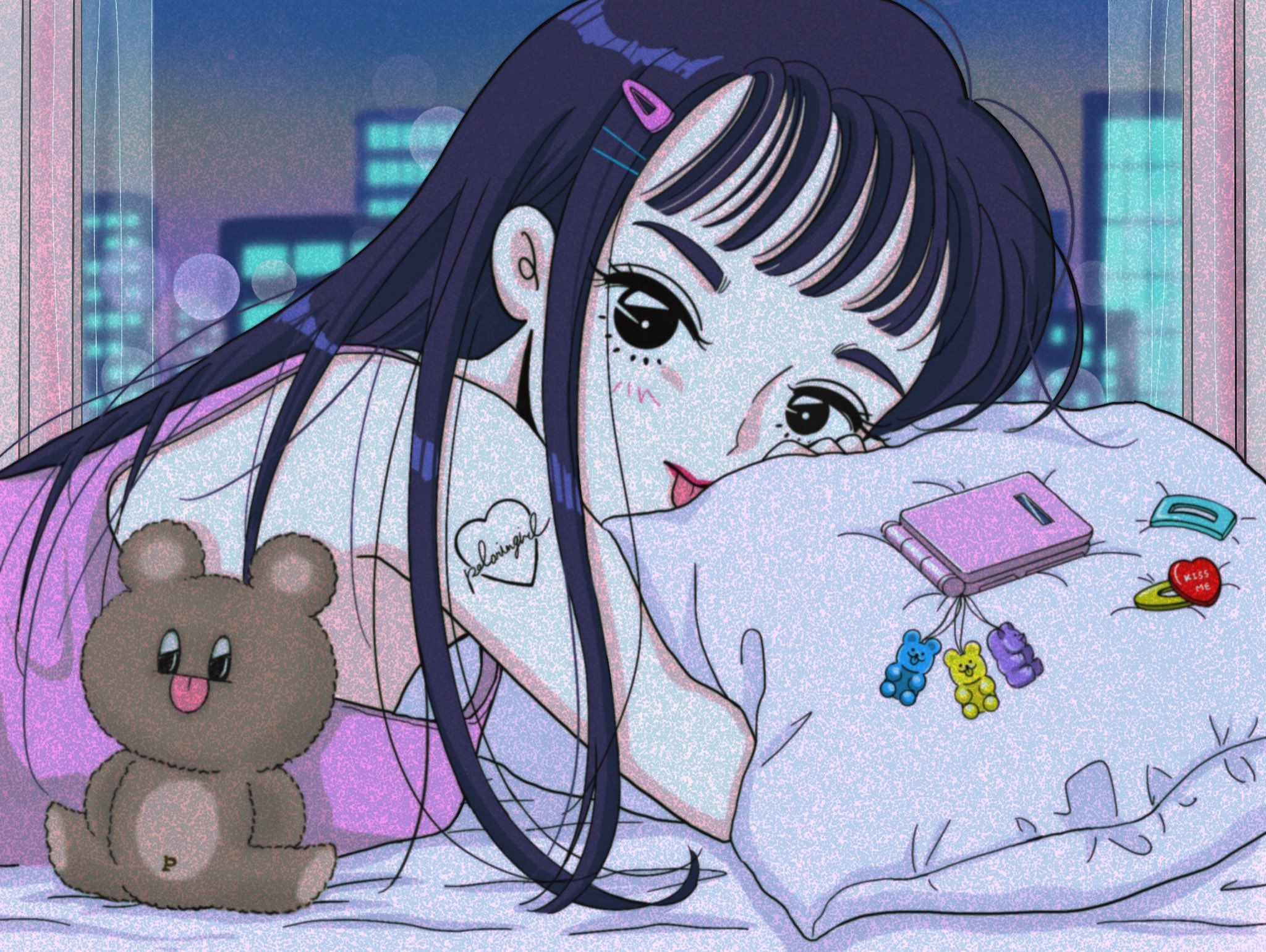 佐藤なつみ I M Waiting Tonight 北海道は雪が沢山降りましたよ スキーに行きたい Illustration イラスト 女の子イラスト ガールズイラスト かわいいイラスト 90年代 北海道 ポップアート お洒落さんと繋がりたい