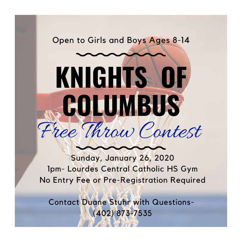Join the Knights of Columbus for the annual Free Throw Contest this Sunday, Jan. 26th at 1pm in the HS gym! Girls and Boys ages 8-14 are eligible to participate; no preregistration/entry fee is required. #freethrows #knightsofcolumbus #knightsbball