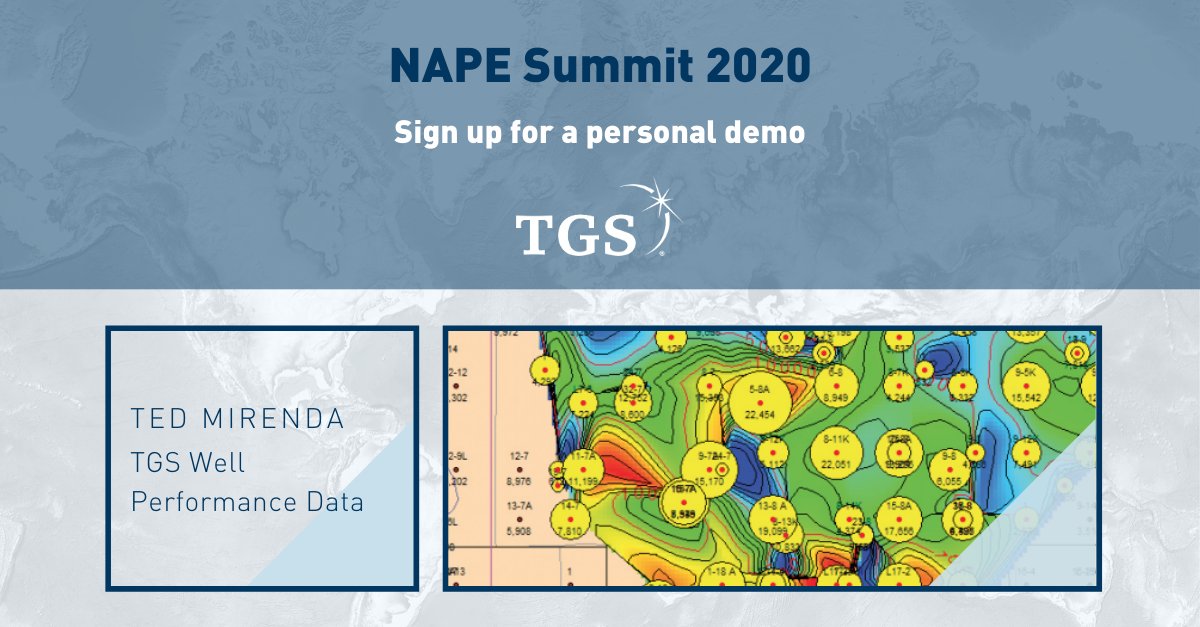 TGScompany's tweet photo. Sign up for a one-on-one demo of our Well Performance Data at @NAPE_Expo's Summit 2020 Feb. 6-7, booth #2139.

Sign up here: https://t.co/9OmwlY60fY

#TGS #SubsurfaceIntelligence #NAPEsummit2020 #WellPerformance #Production #Forecasts #Completions #WellData https://t.co/CfaL7Cdlqk