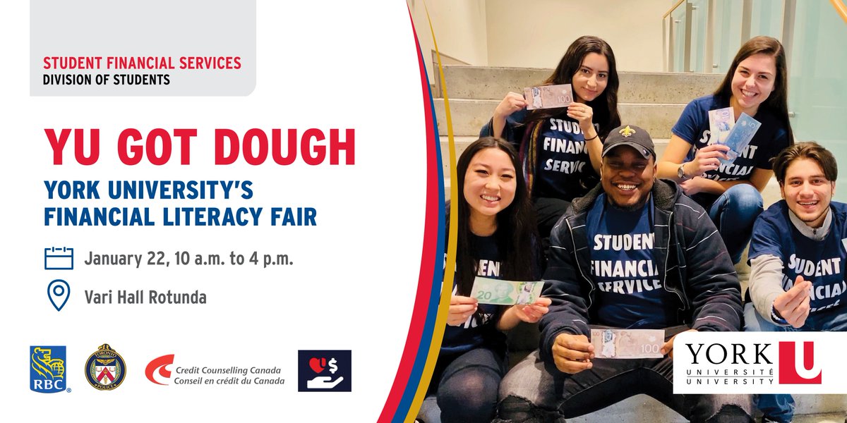 Happening today: The Financial Literacy Fair in Vari Hall. Connect with our Financial Support Peers - they're ready to share valuable tips on budgeting, how to protect yourself from fraud, and much more! #YorkU 🦁