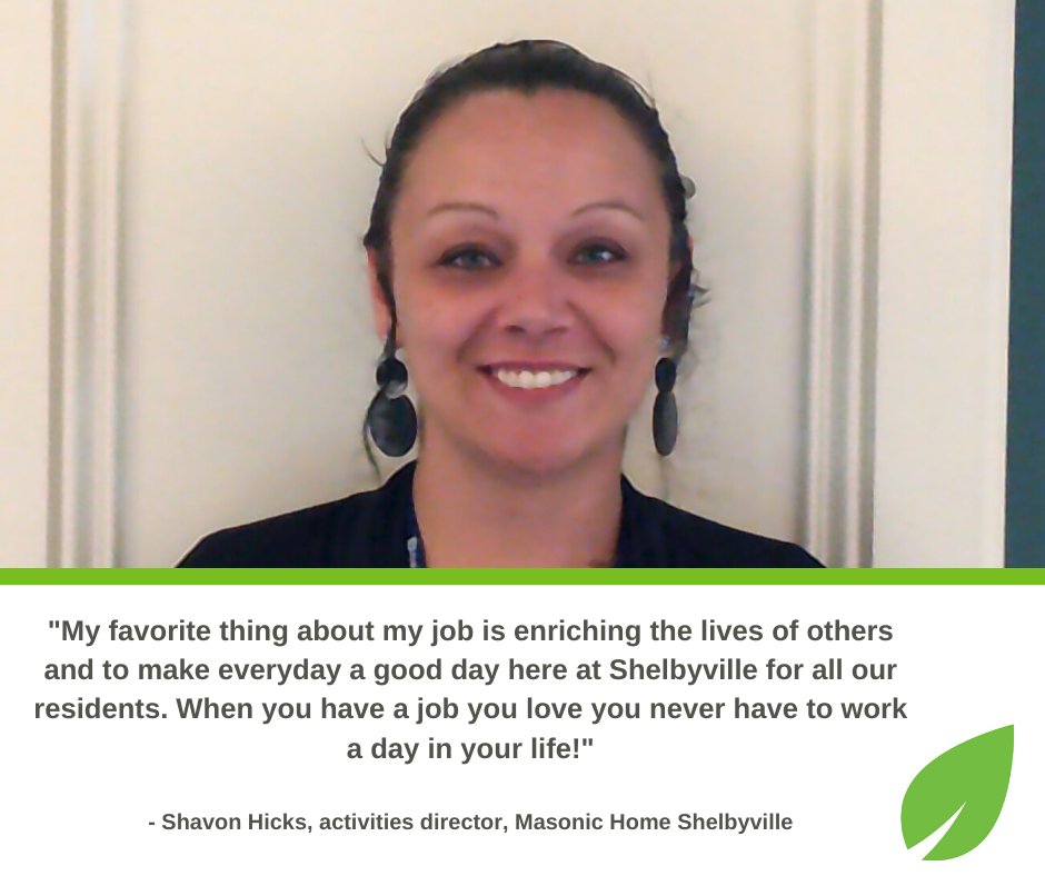 masonic_ky's tweet photo. Masonic Home Shelbyville Activities Director Shavon Hicks and Activities Assistant Tina Watts are today’s featured life enrichment staff. Both Tina and Shavon strive to make each day a great day and provide residents with friendship, love and care. #ActivitiesProfessionalsWeek https://t.co/TUWn0Nq5Dd