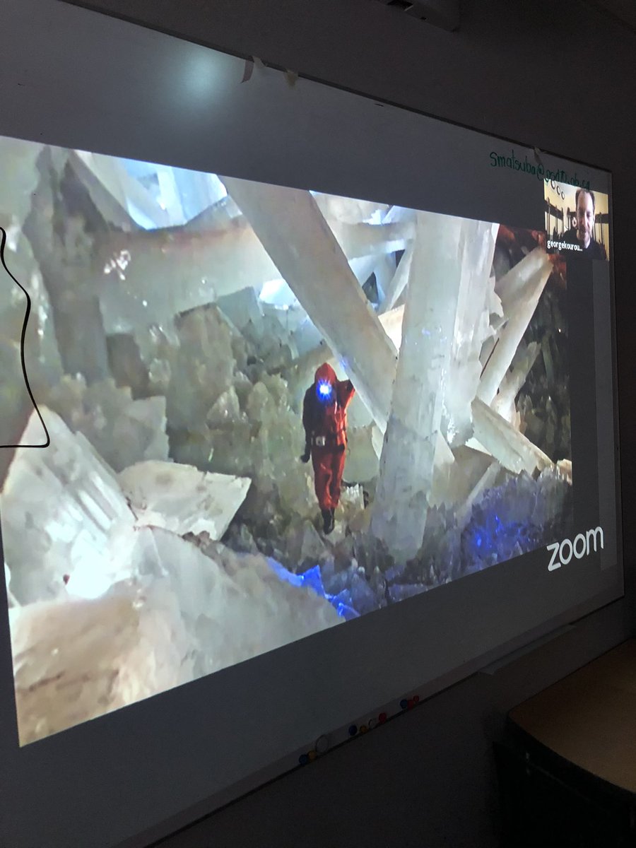 MatsubaClass's tweet photo. So amazed by this virtual field trip with @EBTSOYP  Crystal cave in Mexico. Who knew such an amazing place existed? Not this teacher! Thank you so much @georgekourounis what an amazing explorer you are. https://t.co/6kWhrqAukz
