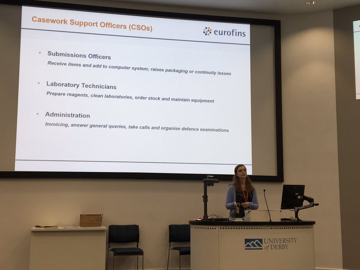 Doc_R_'s tweet photo. And finally, another successful graduate - Sally Smith - talking about her role as a Forensic Examiner for Eurofins Forensic Services #BFSemcon https://t.co/MKTzlxv4BV