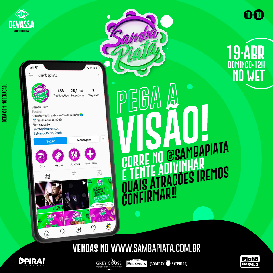 PiataFM's tweet photo. [INGRESSO DO SAMBA PIATÃ 2020 PRA VOCÊ!]
Quer saber como? Então vá ligeiro no @SambaPiata e saiba como participar!☝🎶🎧
ㅤ
#EmpurraPiatã #SambaPiatã #VamosPartiu #SambaPiatã2020 #SaveTheDate #19DeAbril #Samba https://t.co/oalYgo5uTE
