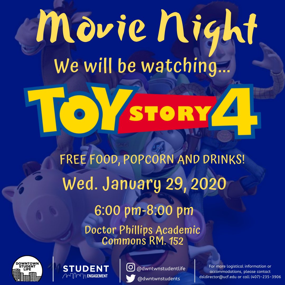 We will be having Movie Night again! Watch Toy Story 4 with us from 6 pm - 8 pm @ DPAC 152