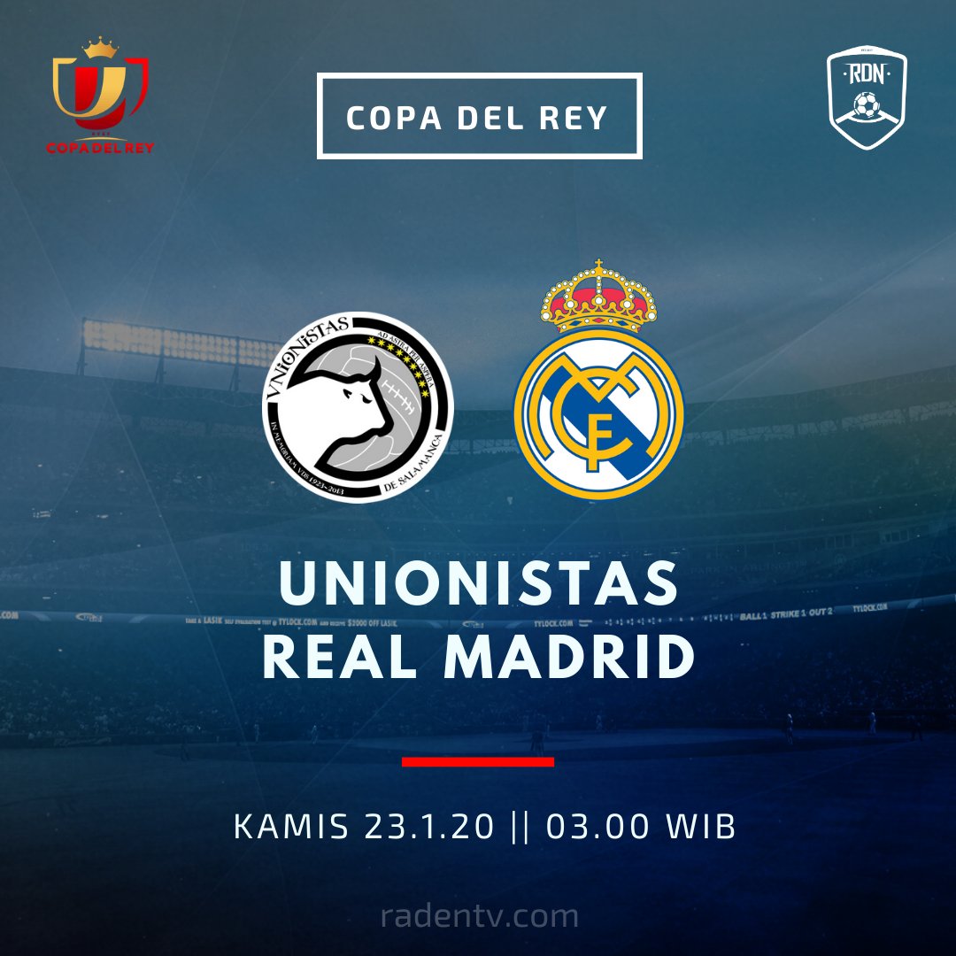 Raden_TV's tweet photo. 🏆 Copa del Rey
🆚 Unionistas de Salamanca vs Real Madrid
📆 Kamis 23.1.20
⏱️ 03.00 WIB
🆓 Gratis
📱 https://t.co/Se3MXOodM4
cc: @realmadridindo1 
#RMCopa #HalaMadrid https://t.co/yF8zT9OJO9