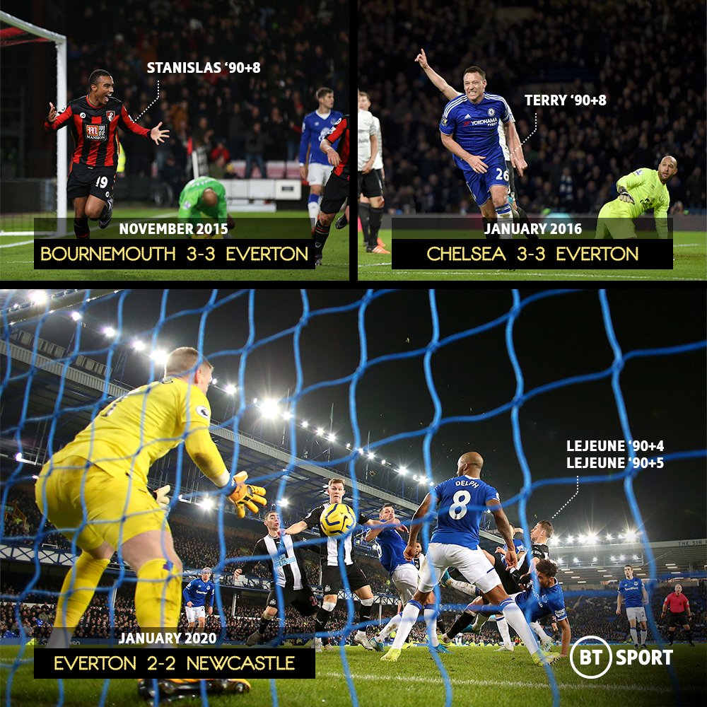 📆 November 2015
• Everton think they've scored a 95th-minute winner

📆 January 2016
• Everton think they've scored a 90th-minute winner

📆 January 2019
• Everton lead 2-0 going into the 94th minute

The Toffees didn't win ANY of them 😐