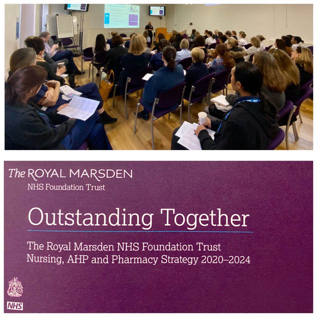 CNEamonn's tweet photo. Standing room only at Sutton launch of @royalmarsdenNHS Nurse/AHP/Pharmacy Strategy 2020-2024 #OutstandingTogether @AndyDimech @nickva1 @CarlySnowball @ashurst_ione @DrewJRayner @sarah_helyer https://t.co/n6U3vMQYqr