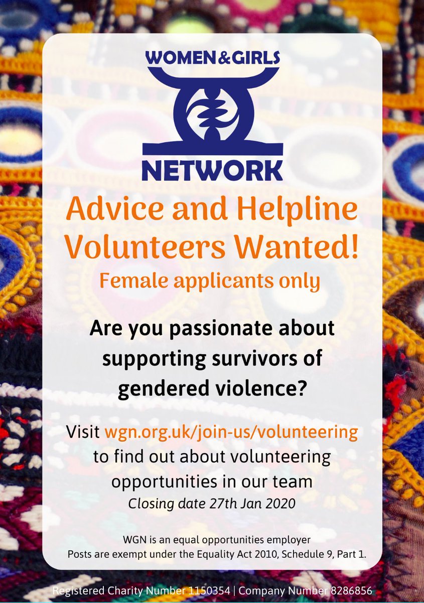 Female Advice and Helpline volunteers are wanted at <a href="/WomenandGirlsN/">Women Girls Network</a>! see below for info 

#volunteer #opportunity