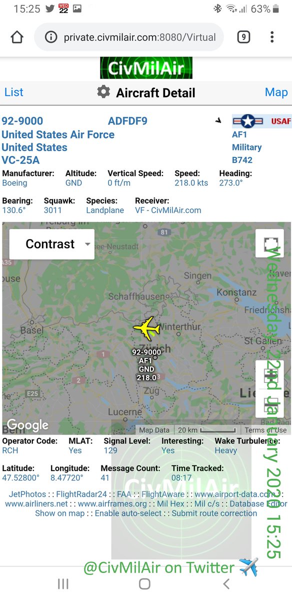 CivMilAir's tweet photo. Running behind schedule as usual... #AssholeOne out from Zurich
~8 hours until the idiot-in-chief @realDonaldTrump is back in DC ๐ฉ ๐คก
๐บ๐ธ US Air Force
VC-25A 92-9000
#AF1 #POTUS #idiot
#OrangeShitgibbon
#ImpeachmentForceOne https://t.co/w5AS2eYriK