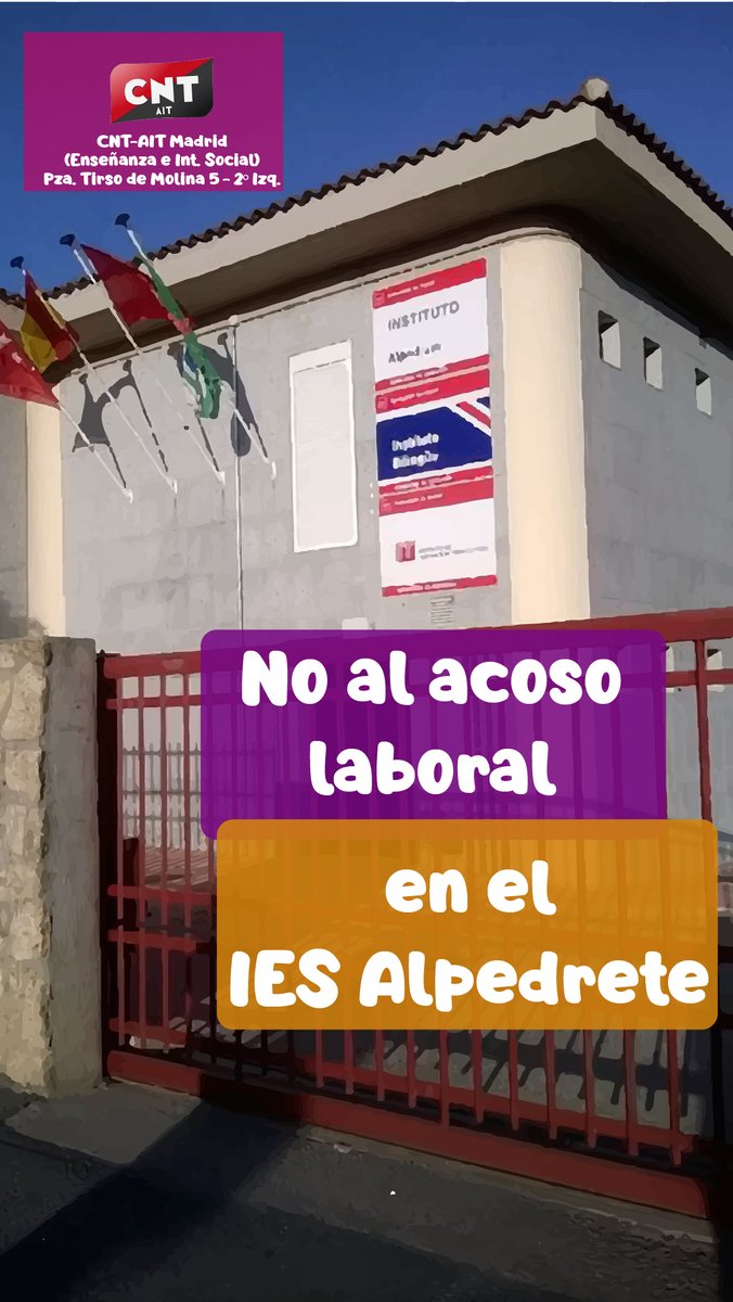 CNTAITensenanza's tweet photo. Por un lado, acoso de dirección e indiferencia del responsable de área; por otro, apoyo del alumnado y de las familias. Ya sabemos la ruindad de los primeros y por eso se agradece tanto el apoyo de los segundos.
⚠️Stop acoso laboral en el #IESAlpedrete
https://t.co/EhhC0E3rdP https://t.co/bzykxUKh7R