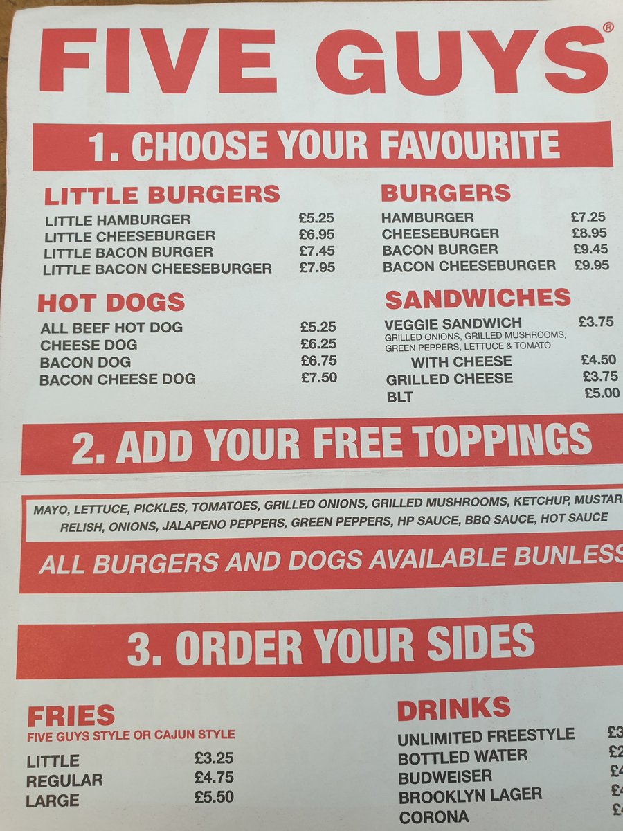 Stennins's tweet photo. Quality /Price / Value..... £12.60 for @FiveGuysUK burger and bottled water, vs £4.69 for Big Mac meal (incl Fries) @McDonaldsUK. Value is going to win in the long-term #FutureFastFood https://t.co/DnSwYssJtu