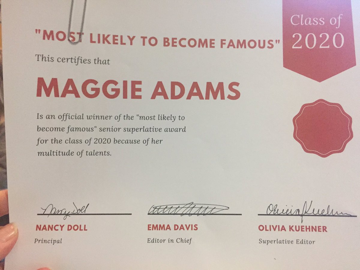 LittleLancers's tweet photo. MAGGIE ADAMS - MOST LIKELY TO BECOME FAMOUS- LHS 2020 https://t.co/KEBCyQYmBR