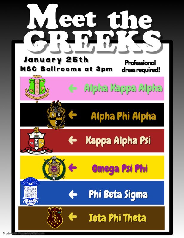 Meet us at meet the Greeks this Saturday at 3pm. Professional Dress is a must.