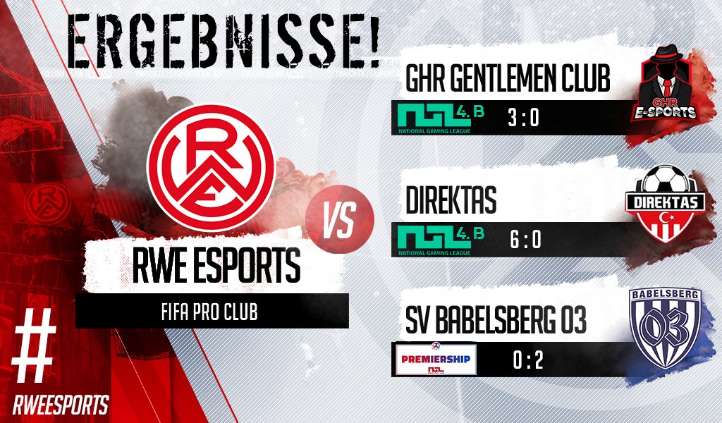 Auch wenn es gegen den SV Babelsberg 03 nicht so lief wie geplant, erzielten unsere Jungs in rot-weiss einen sehr deutlichen Sieg gegen Direktas mit 6:0! Das Spiel gegen GHR Gentlemen Club war ebenfalls sehr eindeutig mit 3:0! 🇮🇩 #rweesports 🎮