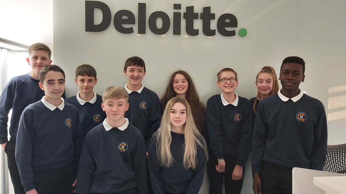 NewcastleNE1Can's tweet photo. @Deloitte, doing things differently today with an employability skills session for thirty young people, including this lot from @JesmondPark Academy. Careers education with a side of pizza, #winningatlife https://t.co/5vt50v0Eiz