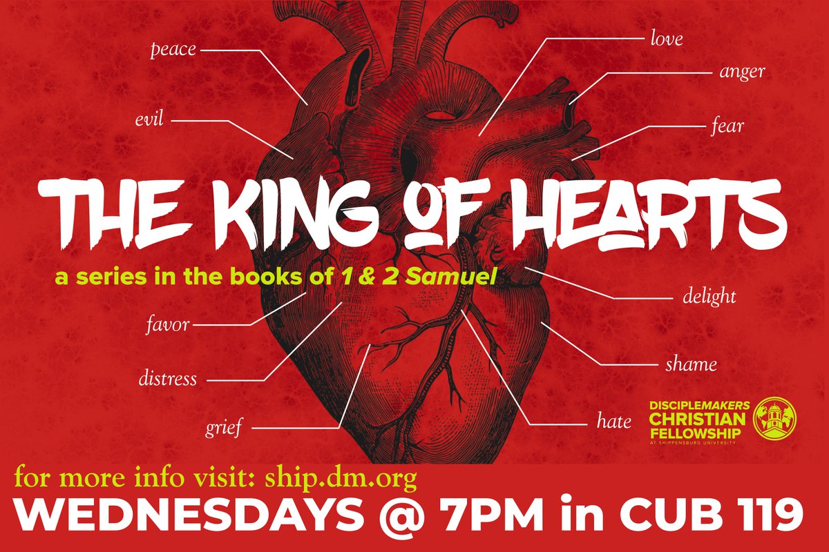 ShipDCF's tweet photo. First DCF PrimeTime is tonight at 7pm in CUB 119. Come join us for our new teaching series in 1 &amp; 2 Samuel, "The King of Hearts," Mike is teaching on chapter 1. Also hear testimony from Colby! #ShipisIT #ShipHappens https://t.co/leSXadfqUJ