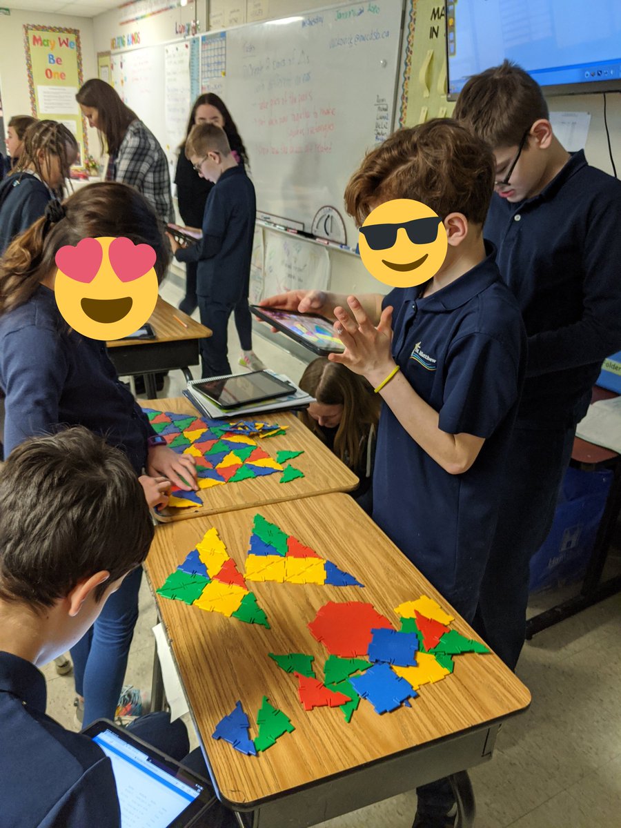NGMBowen's tweet photo. Mrs Vuckovic's Gr 6s used #polydrons to transform parallelograms into rectangles and pairs of triangles into quadrilaterals to prove area formulas. They then used @Mathies apps to display their work. Great visual activity for kinesthetic learners! @hwcdsbmathk8 @stmtces https://t.co/tBSg8KRPMY