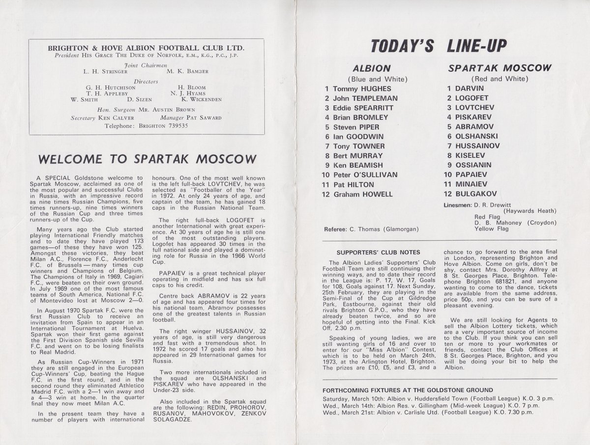 Seagulls Programmes At The End Of Feb 1973 A Couple Of Weeks After Ending A Run Of 12 Defeats In A Row We Had Yet Another Midseasonfriendly With The Visit