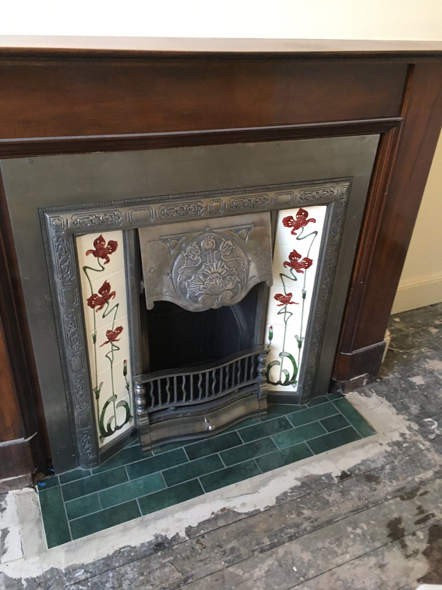 NeilRoworth's tweet image. Small fireplace tiled out with some green classics sourced from the @ytctiles @BALtiling 
(Feature fireplace only)