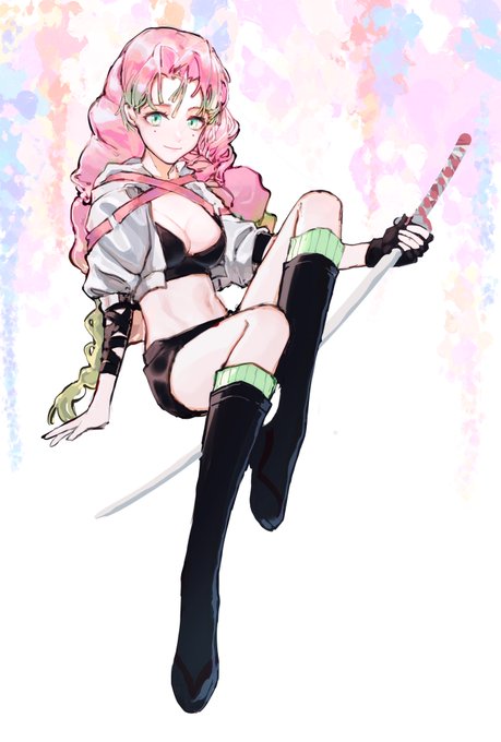 WLTeaさんがTwitterに投稿した甘露寺蜜璃(鬼滅の刃)のイラスト。