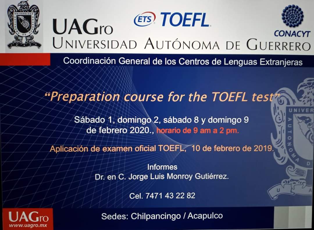 UAGro_MX's tweet photo. No te quedes sin aplicar la primera convocatoria 2020 del examen #TOEFL, aquí te dejamos las fechas y horarios. 👇🏼 https://t.co/ABqkDUSA8h