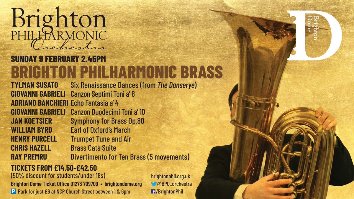 BPO_orchestra's tweet photo. Coming soon: @BPO_orchestra's next concert @brightdome features Brighton Philharmonic Brass with an exciting programme of glorious brass music through the ages, from #Susato #Banchieri #Gabrieli through #Byrd #Purcell to #Koetsier #Hazell #Premru. Tickets: https://t.co/zdeGucpyqE https://t.co/xe9tp1PdKk