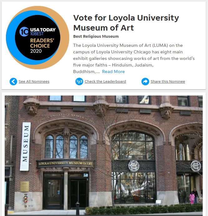LUMA is nominated for Best Religious Museum in USA TODAY’s 2020 10Best Readers’ Choice travel awards! Voting ends Monday, February 17th and the winners will be announced on Friday, February 28th!
Vote here: 10best.com/awards/travel/…