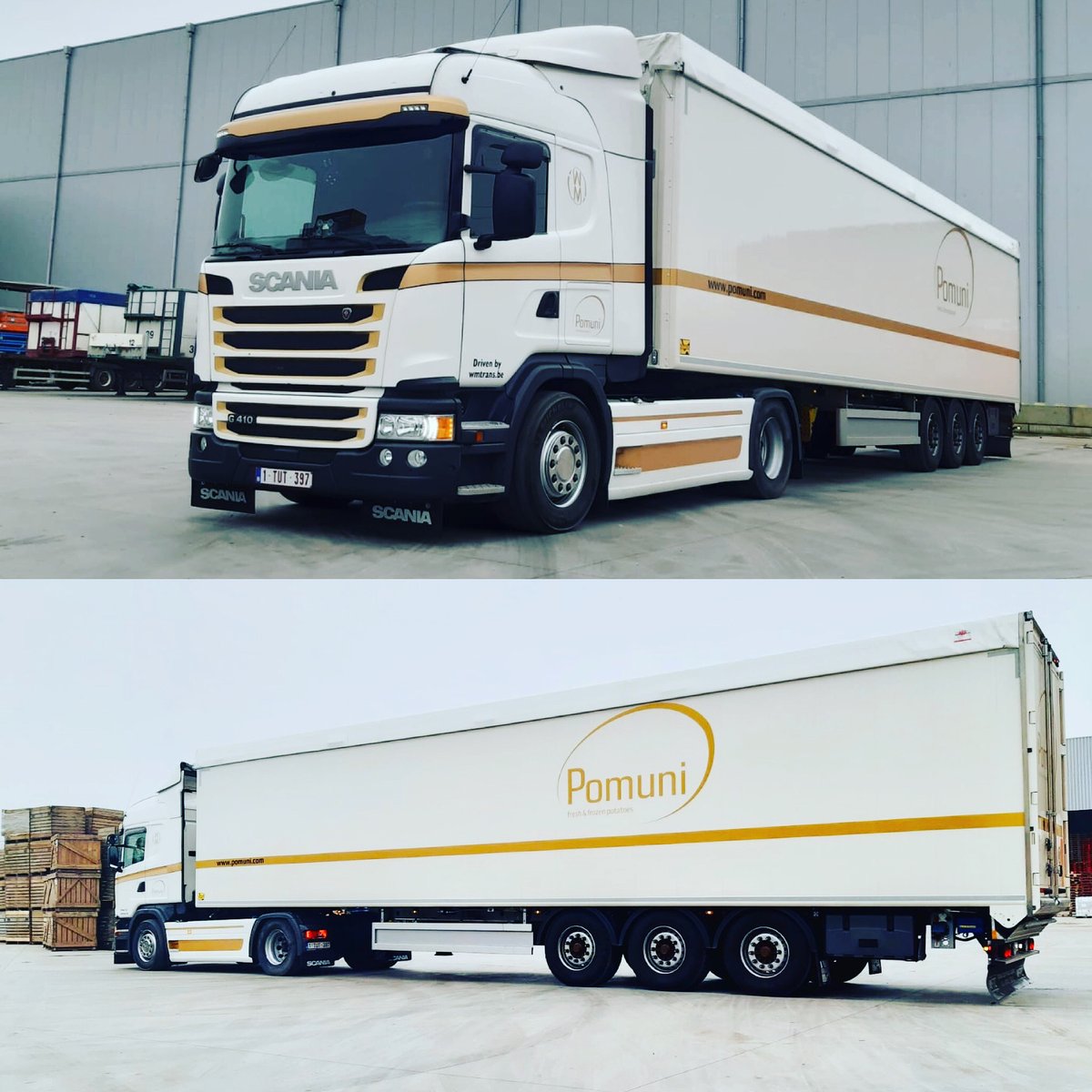 MFTCTrailers's tweet photo. Tim Wuyts sloot de #deal met #Pomuni voor een #Kraker #KForce met speciale #coating voor het #vervoeren van #aardappelen. Pomuni is één van de grootste #retail #aardappelleveranciers in #België. Ze breiden hun #vloot nu uit met #schuifvloeroplossingen van MFTC en #Krakertrailers. https://t.co/vAjTZYKJo9