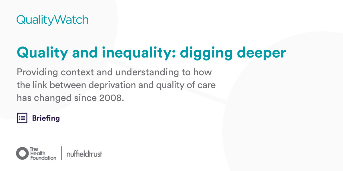 New research has found the most deprived areas have poorer health outcomes, including spending longer in A&E and having worse experience of making a GP appointment. Read @JessieSMorris and @SarahScobie2's briefing for the full low-down behind the numbers: nuffieldtrust.org.uk/resource/quali…