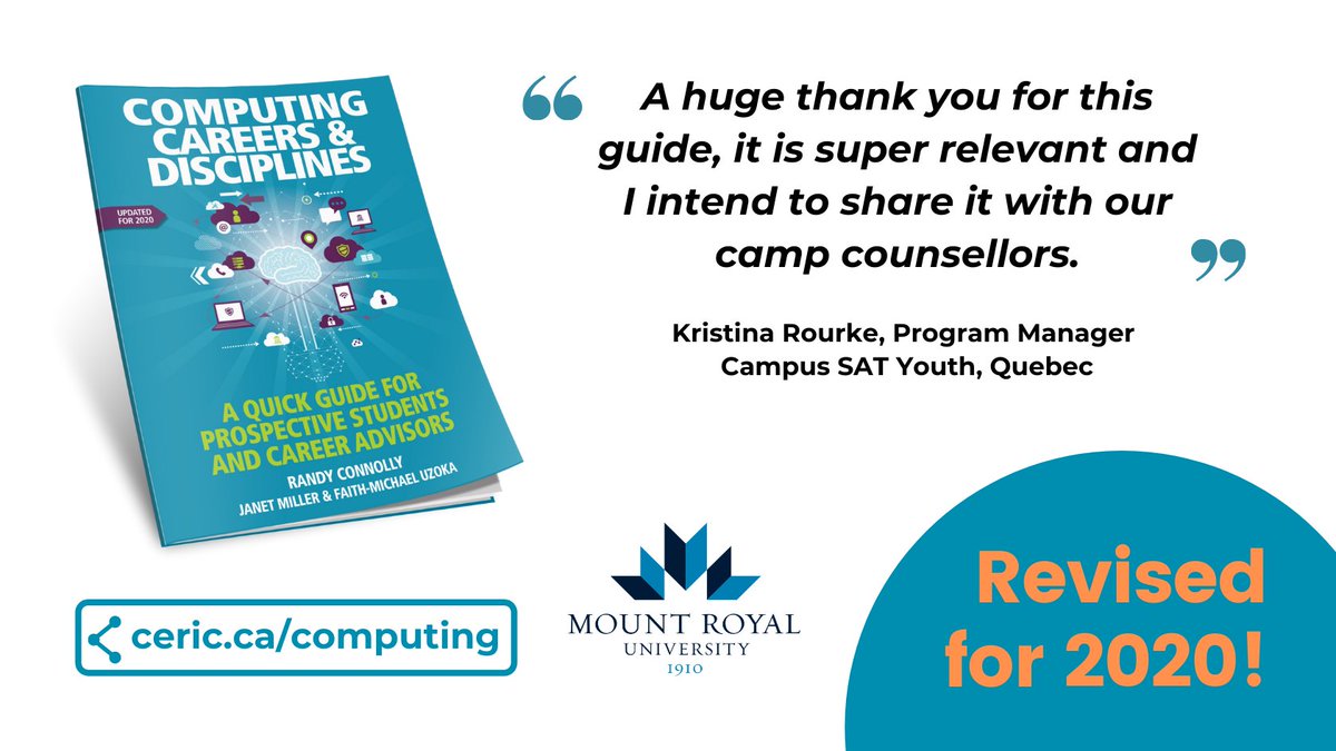 ceric_ca's tweet image. The second edition of Computing Careers &amp;amp; Disciplines: A Quick Guide for Prospective Students and Career Advisors provides the latest information on types of #computingcareers and the academic pathways to get there! Available for FREE download ceric.ca/computing.