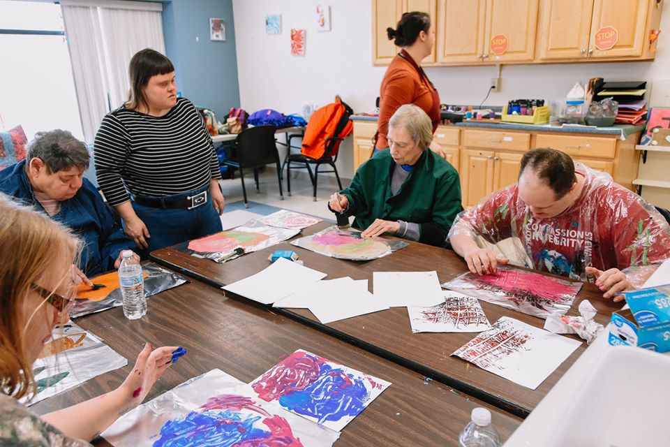 waban207's tweet photo. Both the paint and the creative juices were flowing while printmaking at LifeWorks! #arttherapy https://t.co/Uwallix6WE