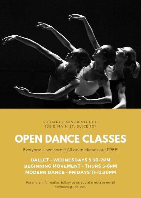 Don’t forget about our open dance classes! Hope to see you at ballet tonight! #uddanceminor