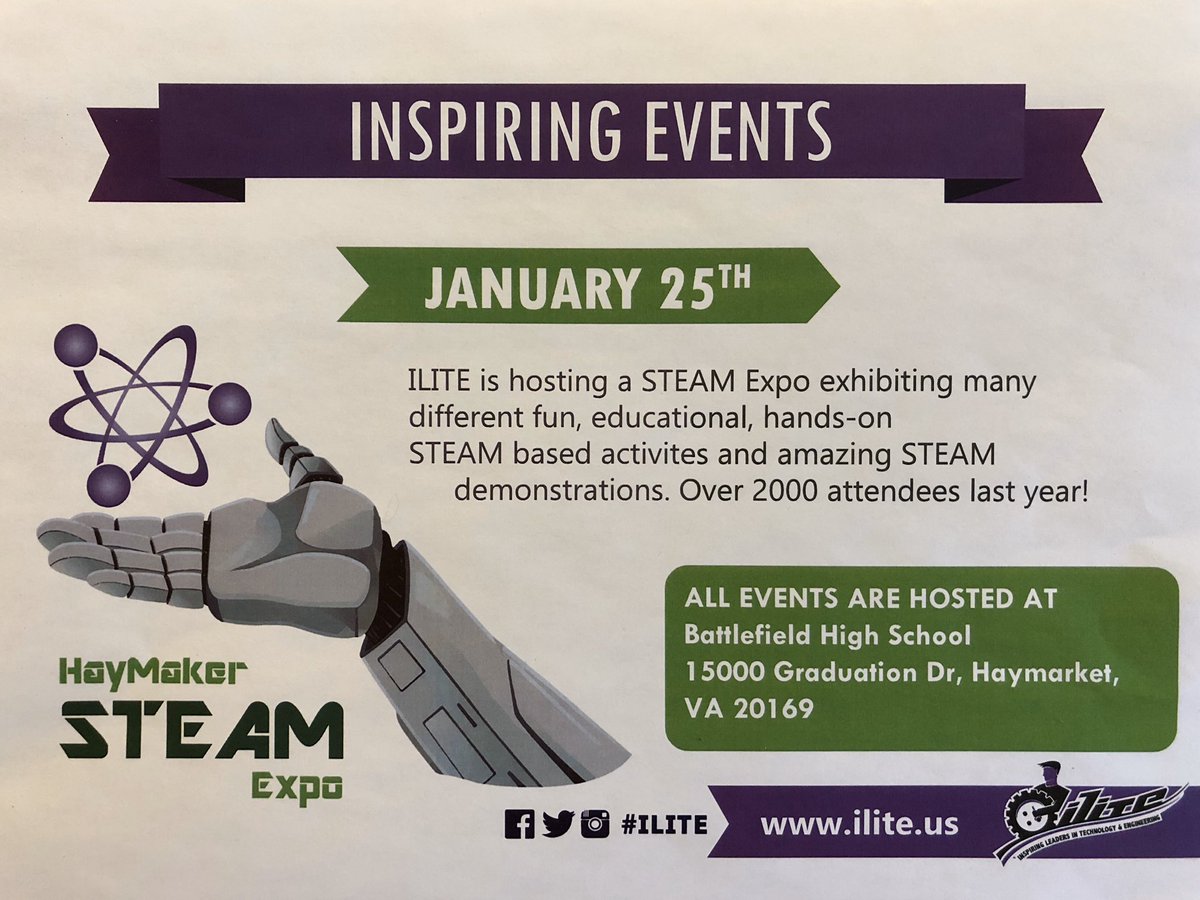 Looking for something fun to do this Saturday?  Attend this STEAM event at Battlefield High School!  Hours are 11am-3pm.