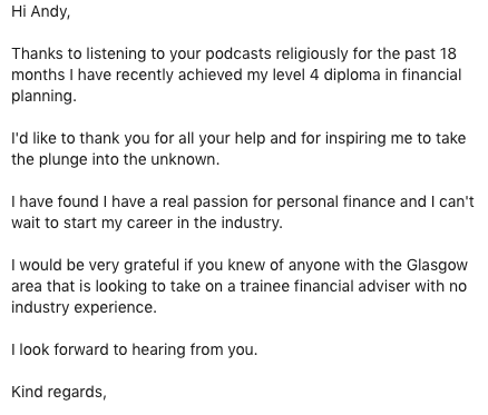 MavenAdviser's tweet image. Any #Glasgow based #FinancialAdvisers looking for a self-motivated, well informed young chap to join the gang? If so, DM me, his message to me 👇